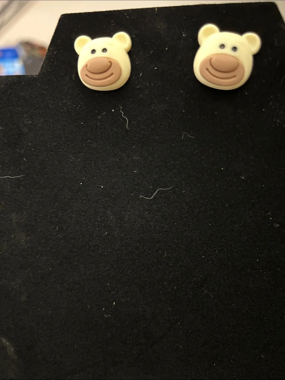 Kids Bear Face Stud Earrings - Cream and Tan